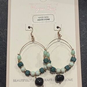 Myra Bag Agate Stone Earrings - Green and Black New